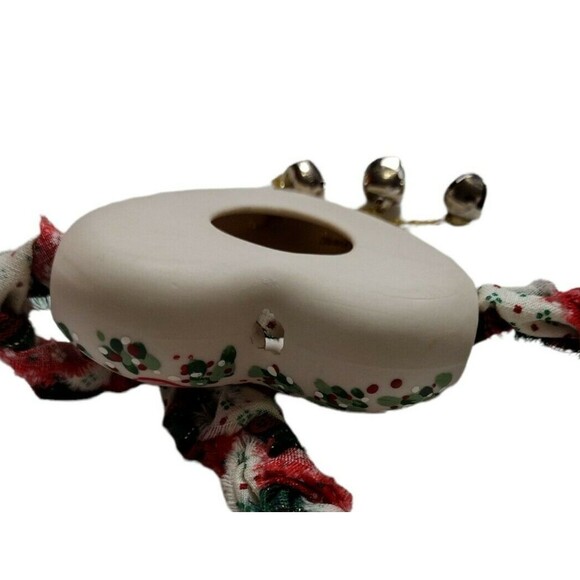 VTG Santa Christmas Hanging Decor Ceramic Santa Hand Painted Bells Cloth Braided - Picture 4 of 4